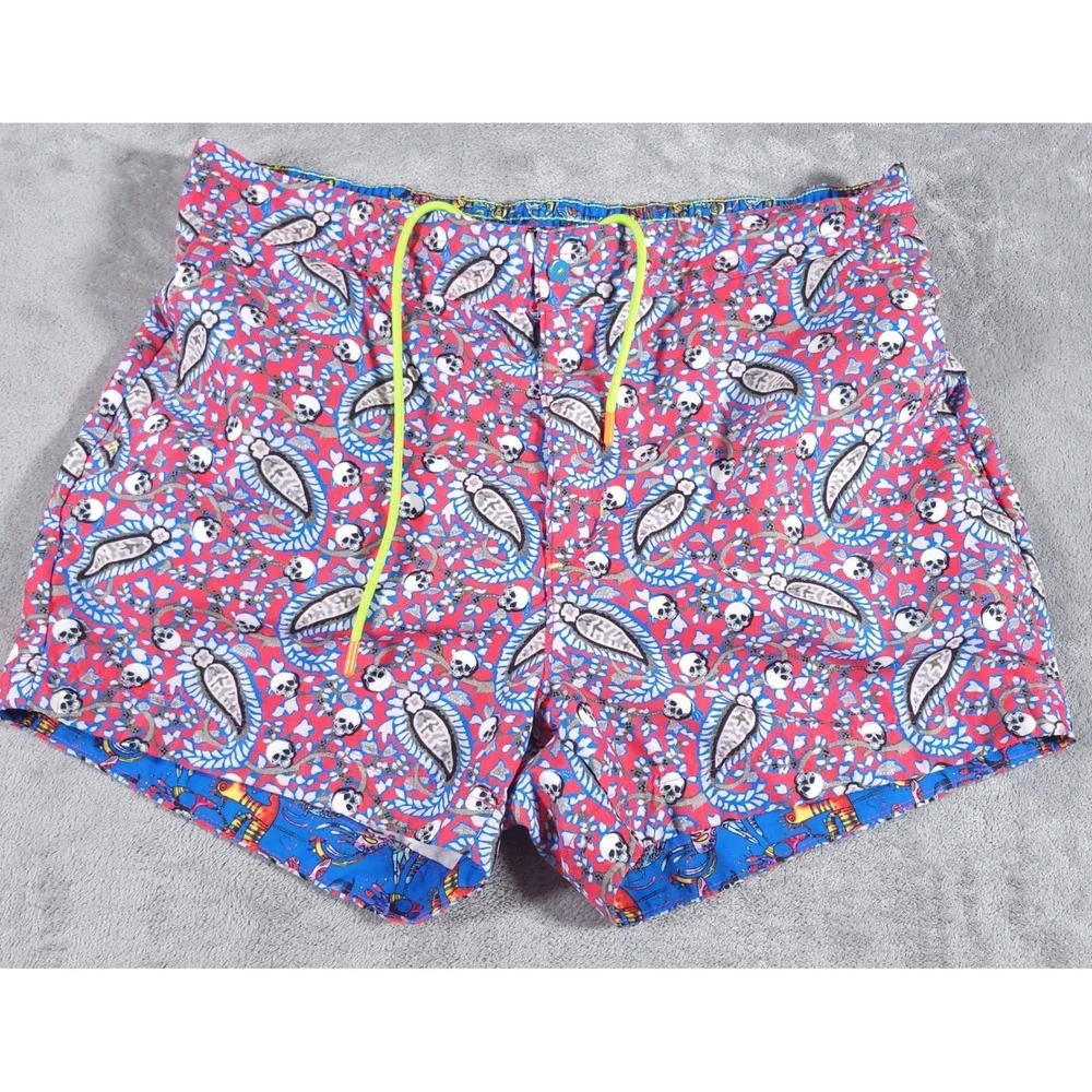 Robert Graham Swim Trunks Men 36 Red Paisley Skull‎ Classic Fit Lined Shorts 4